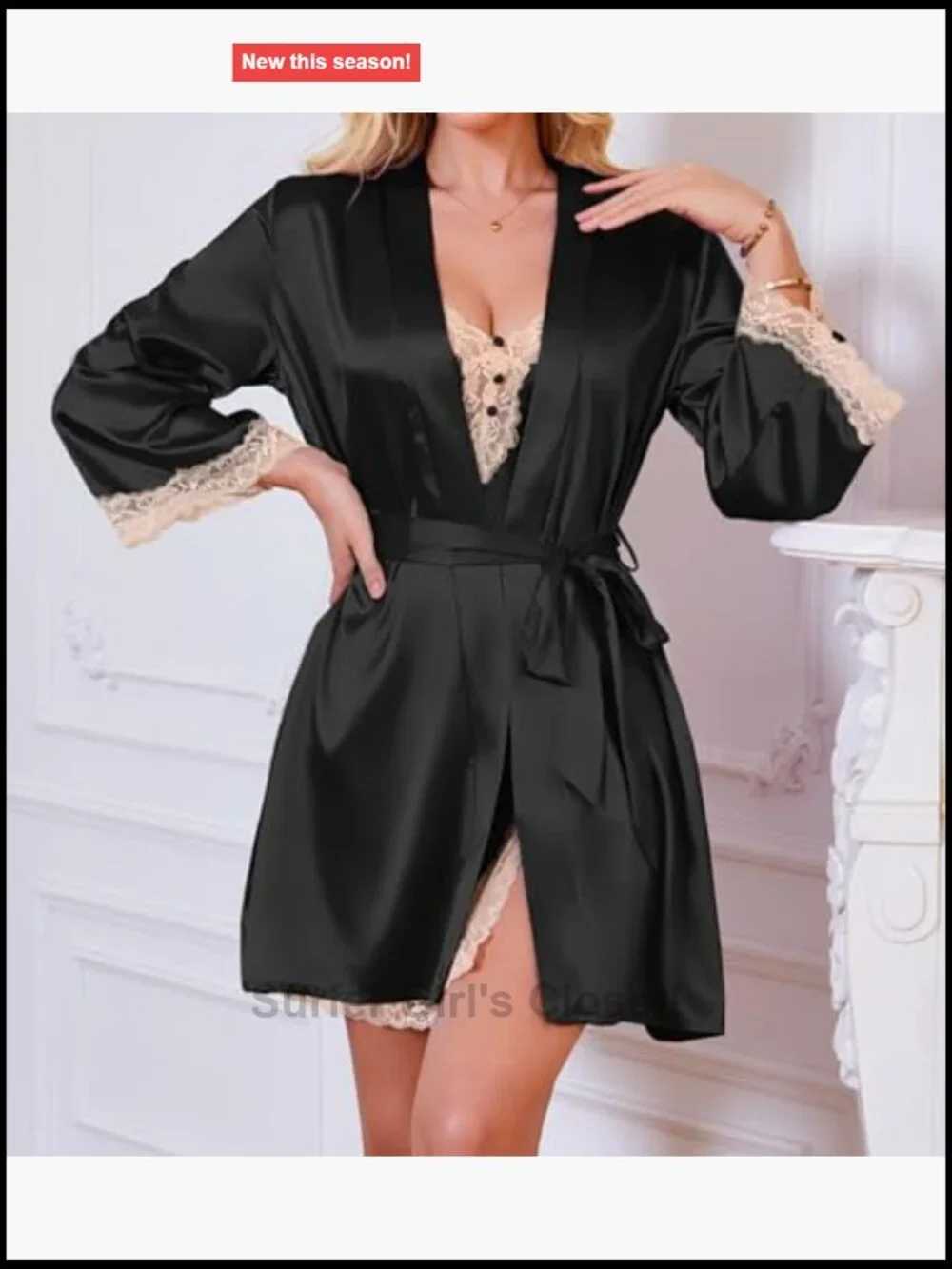 Satin Lace Trim 2 Piece Sleepwear Set Nightgown & Robe Set